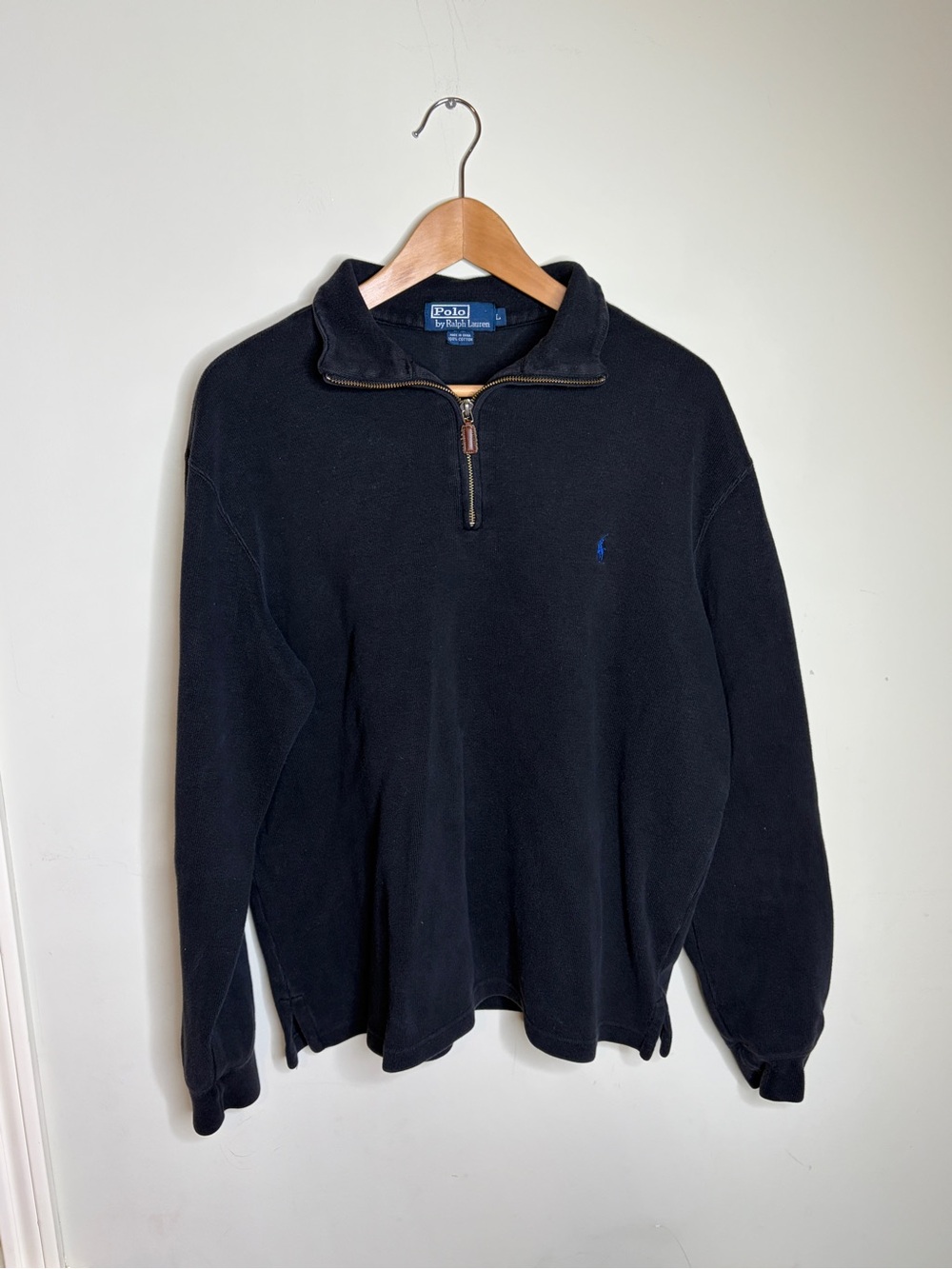 Vintage Polo Ralph Lauren Black Quarter-Zip Sweater size Large